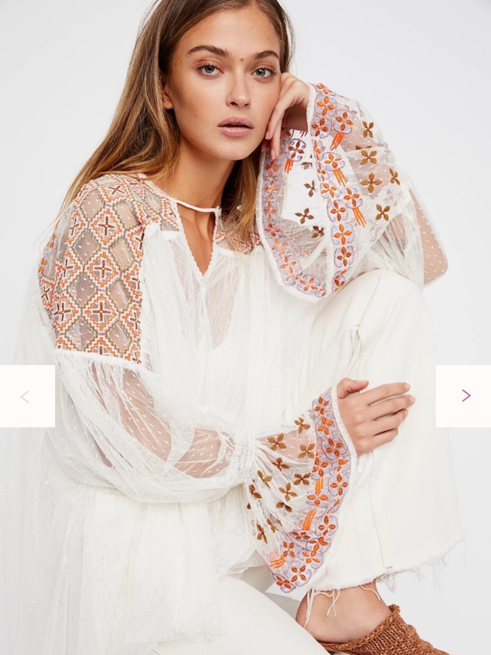 Free People Joyride Top Ivory sheer tulle boho fairy Size Small